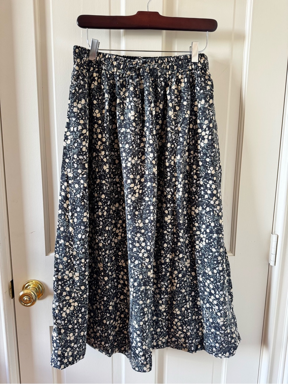 J. Crew Black Maxi Skirt with Cream Speckled Print
